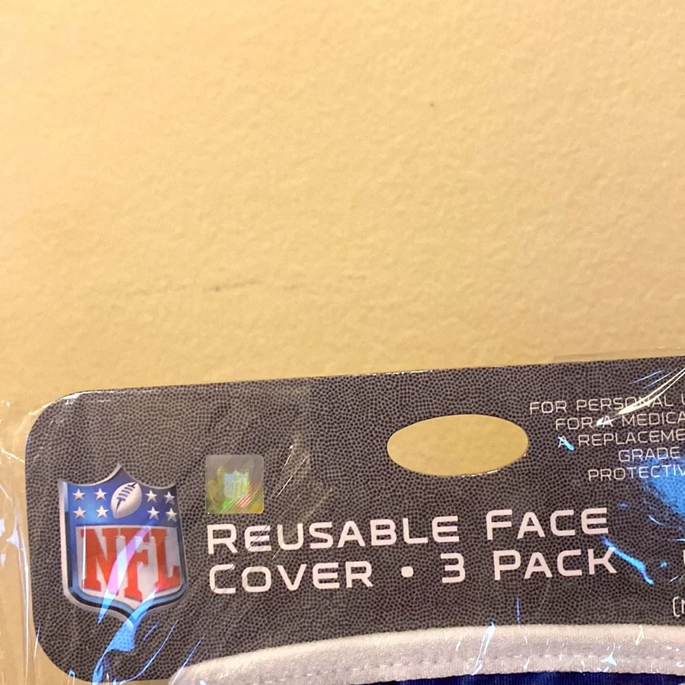 3 Pack Washable & Reusable NFL Licensed New York NY Giants Face Coverings NIP